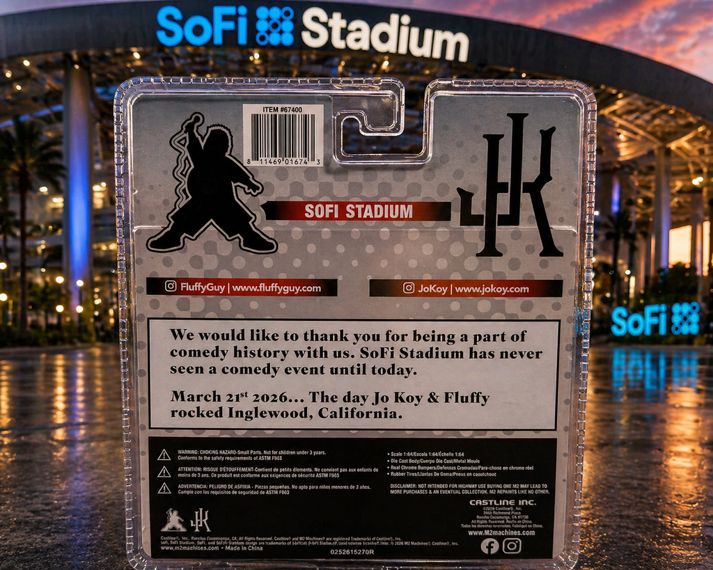 Jo Koy & Gabriel “Fluffy” Iglesias Autographed M2 1:64 Diecast Bus – SoFi Stadium Exclusive (Limited Edition 1 of 2500)